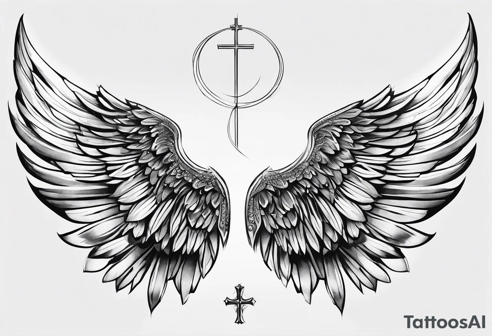 Realistic wings with upside down cross between the wings tattoo idea Realistic wings with upside down cross between the wings tattoo idea