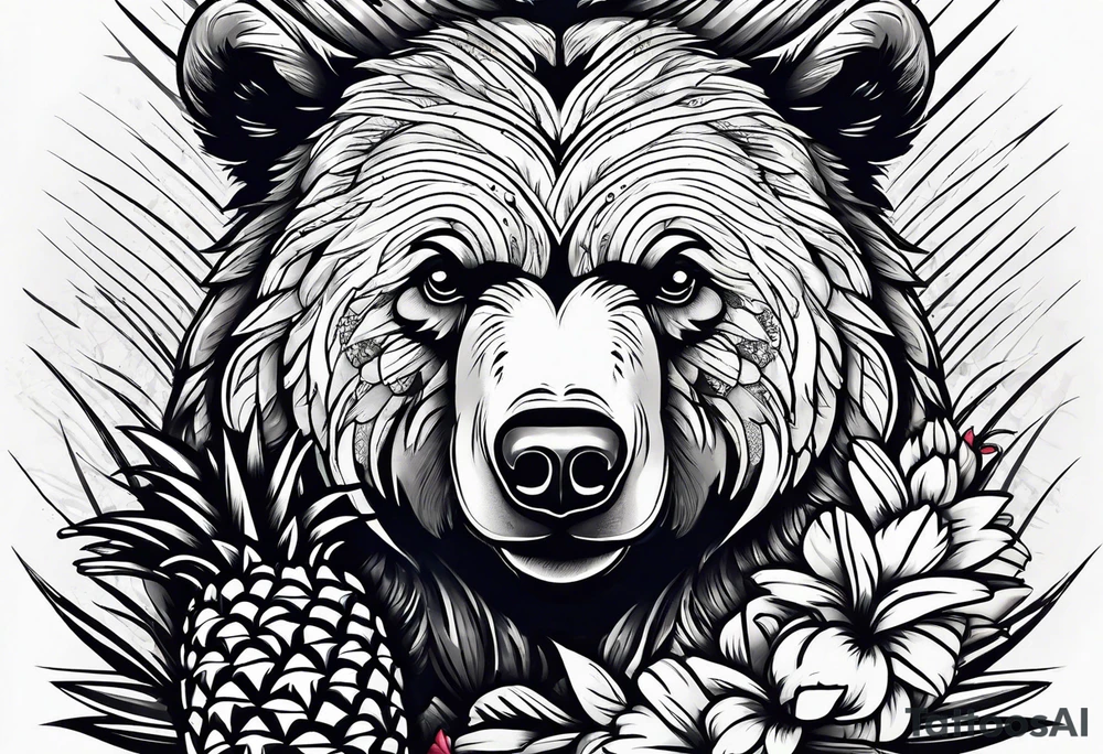 bear hugging pineapple tattoo idea