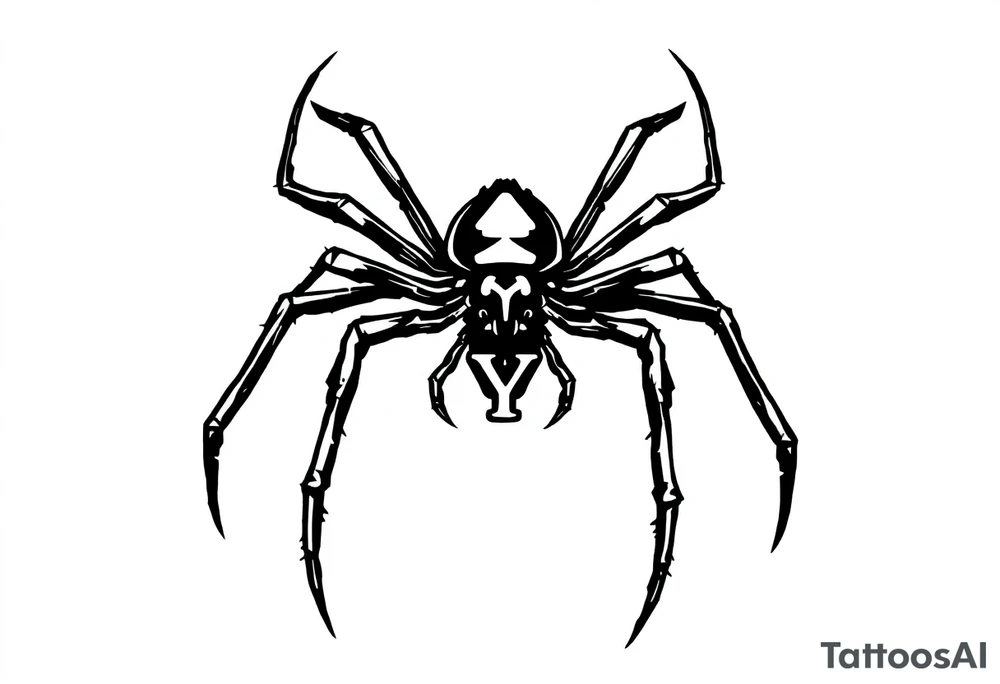 Black widow Spider crawling down sideways with the letter Y on the body of the spider tattoo idea