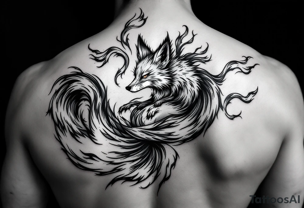 feminine fox of nine tails, the tails flow and end looking like flames. tattoo idea