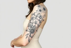 Flowers shells turtle seahorse jellyfish feminine tattoo idea