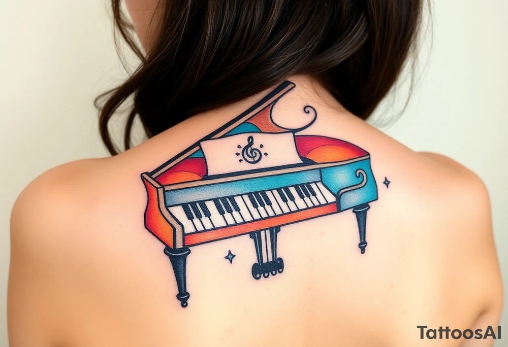 Colorful piano tattoo idea