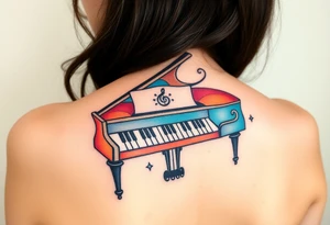 Colorful piano tattoo idea