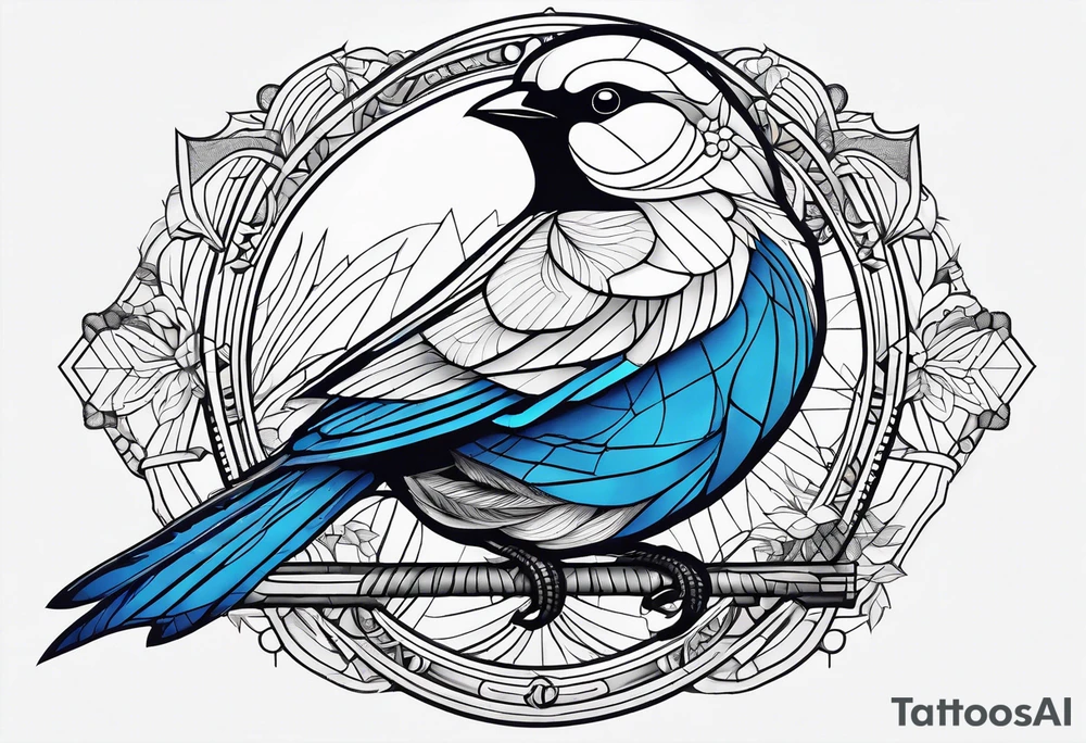 Geometric Black and white blue bird outline with no color tattoo idea