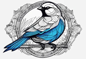 Geometric Black and white blue bird outline with no color tattoo idea