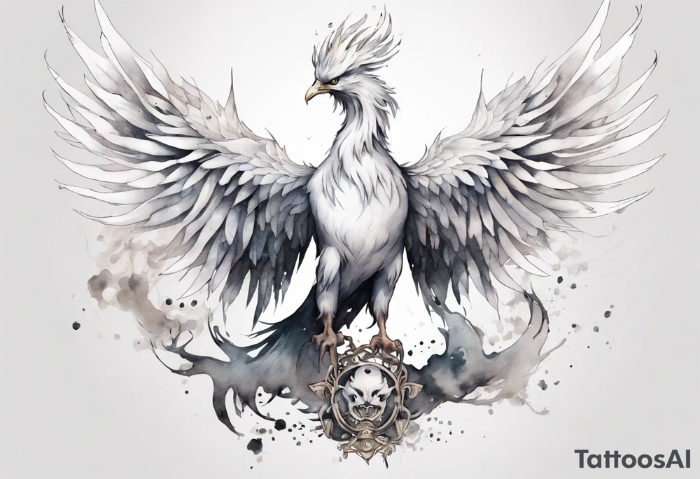a white phoenix wearing iron crown tattoo idea
