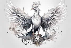 a white phoenix wearing iron crown tattoo idea