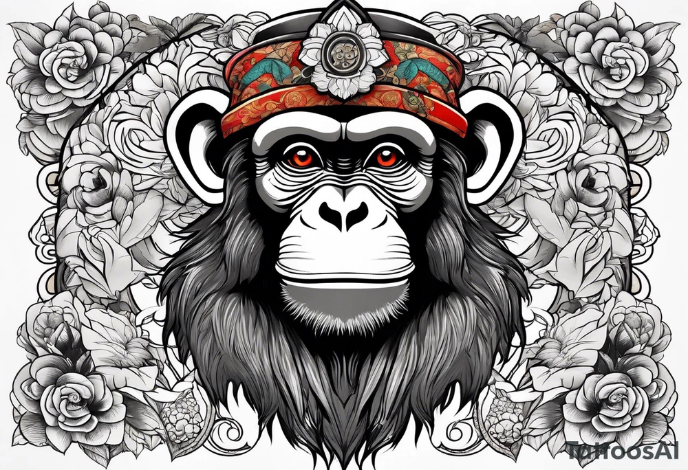 traditional art monkey with full body tattoo idea