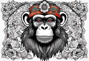 traditional art monkey with full body tattoo idea