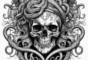 Realistic skull with tentacles tattoo idea