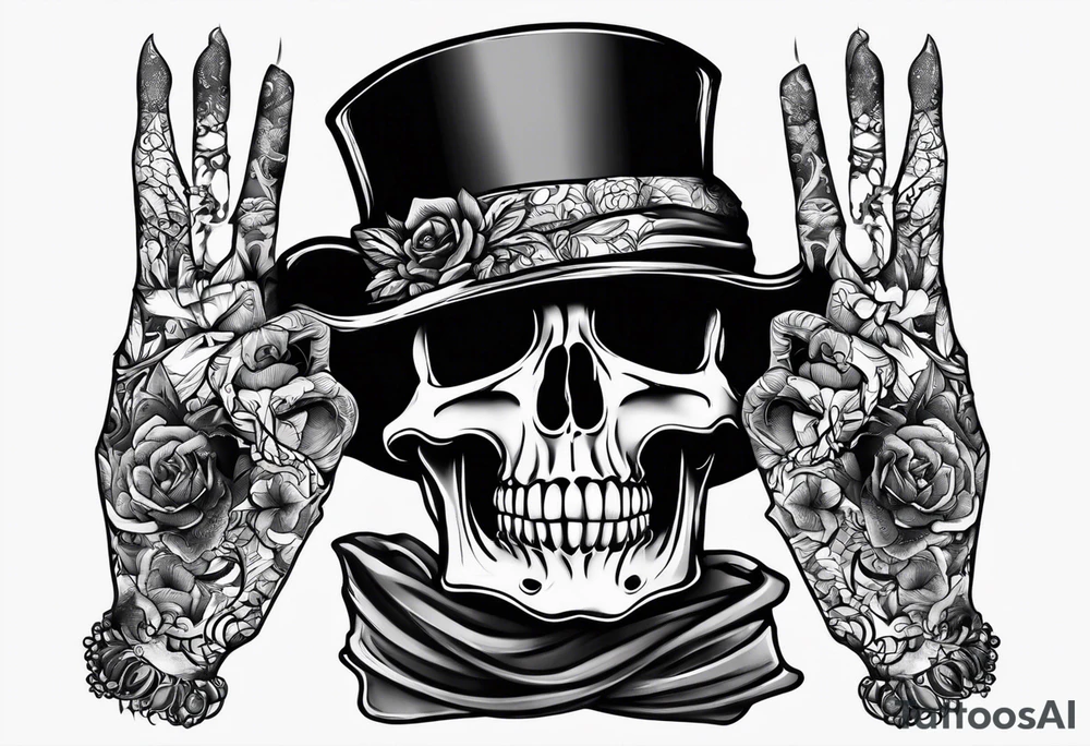 Skeleton holding up 3 fingers tattoo idea