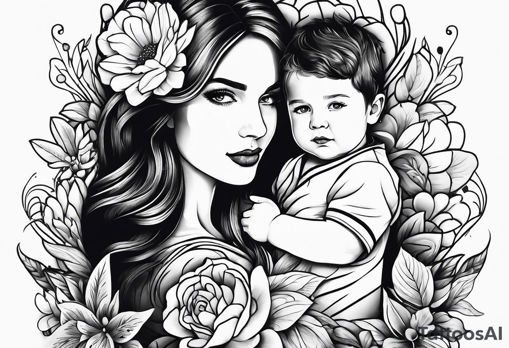Mom and son , herts and flowers tattoo idea