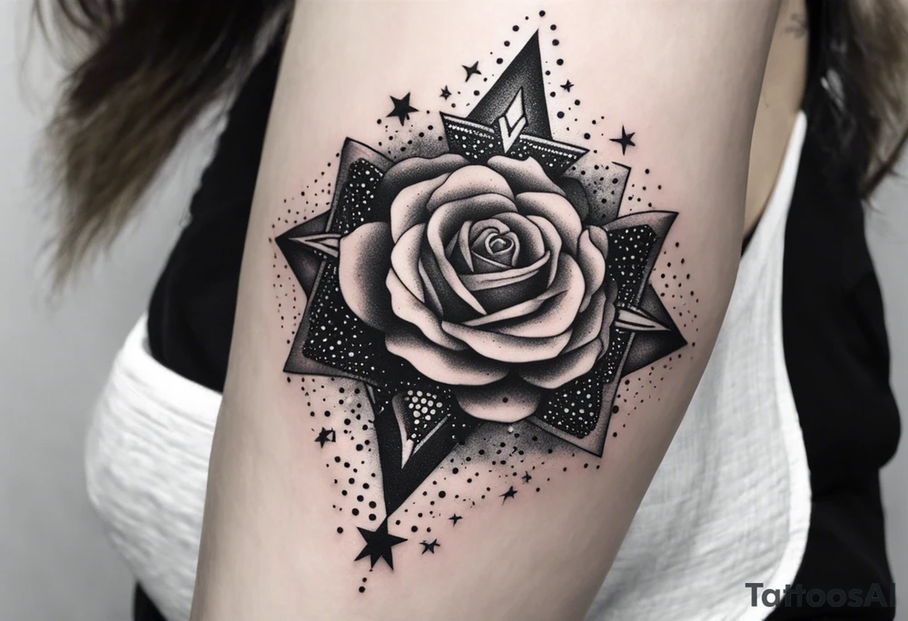 Tesseract and stars and roses tattoo idea