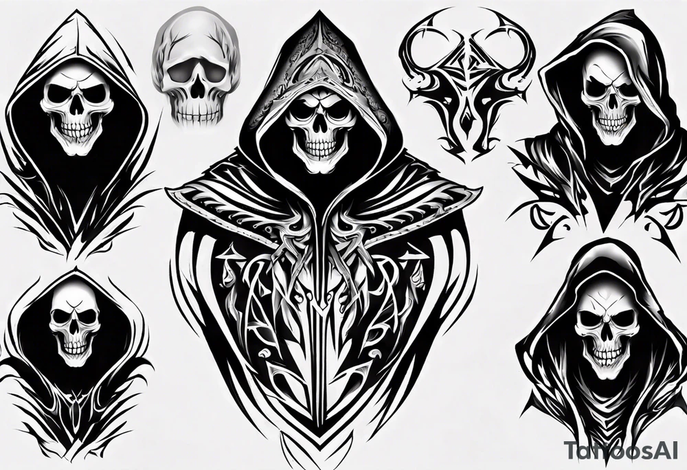hooded reaper upper body, no skull tattoo idea