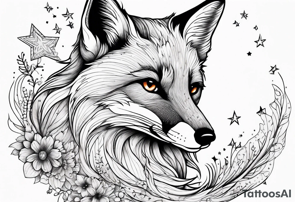 full body fox with stars around tattoo idea