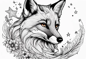full body fox with stars around tattoo idea