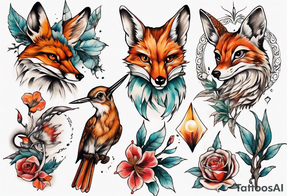 fuchs und kolibri tattoo idea