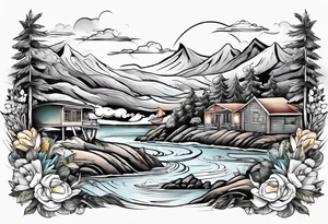 california theme upper arm sleeve tattoo idea