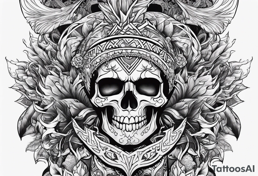 Name KIHURANI with background of skulls and demons while burning tattoo idea
