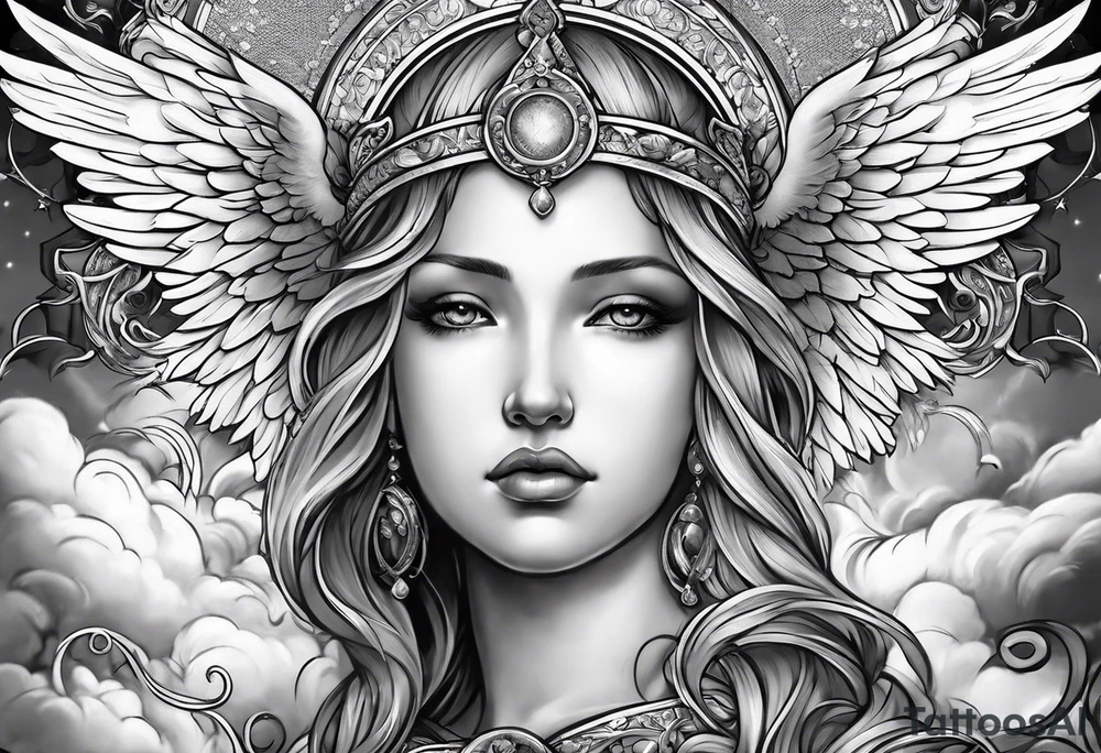 Religious sleeve angels clouds heaven tattoo idea