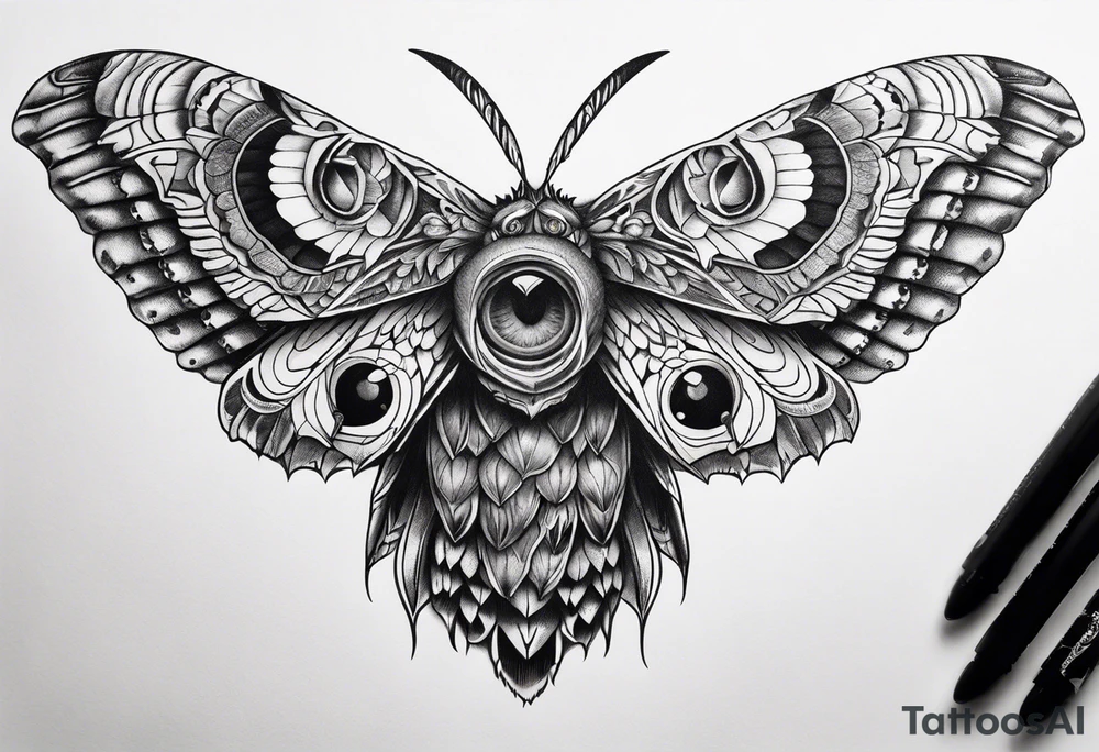 Dead head moth with owl eyes tattoo idea