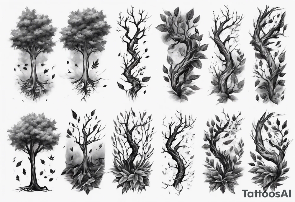 Double tree forearm alive with leaves tattoo idea