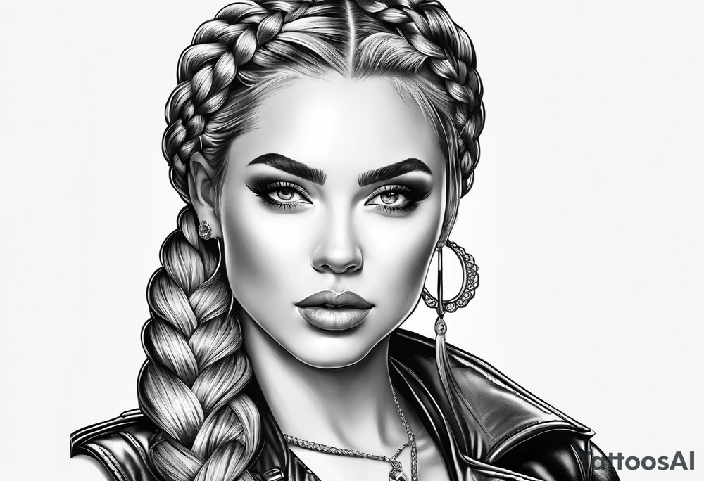 Bikergirl with dutch braids tattoo idea
