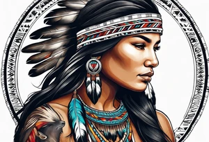 Native American woman spirit full body with buffalo blanket tattoo idea