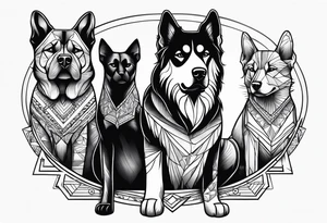 2 big dogs 3 small dogs and one black cat tattoo idea
