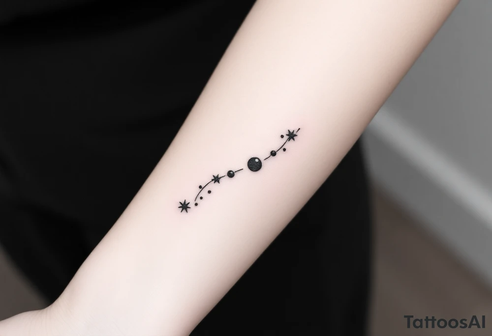 Can you design a few options for a meaningful minimal tattoo with dots, lines or stars that represents my kids? Three are living and two are deceased and I want something that represents that difference by having solid and hollow elements. tattoo idea