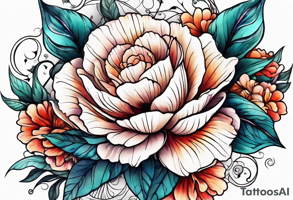 sea, flower tattoo idea