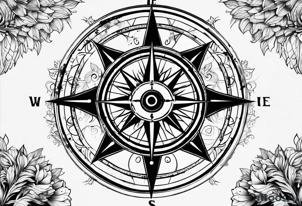 compass with colours tattoo idea