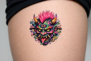 hannya mask pink mowhawk tattoo idea