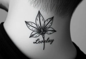 Crea un diseño significativo sobre la flor de bayahibe egipcia y que tenga el nombre escrito por de bajo del diseño el nombre de mi hermana Lorelay para la parte baja del bíceps tattoo idea