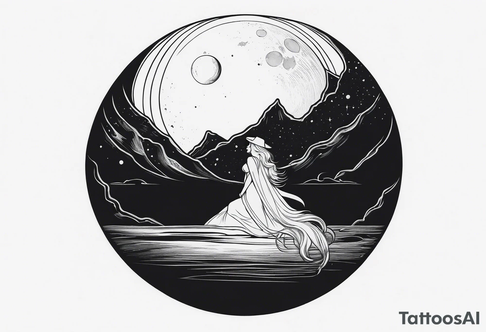 dark fantasy moon by cliff held by a witch tattoo idea