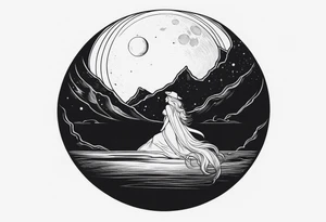 dark fantasy moon by cliff held by a witch tattoo idea
