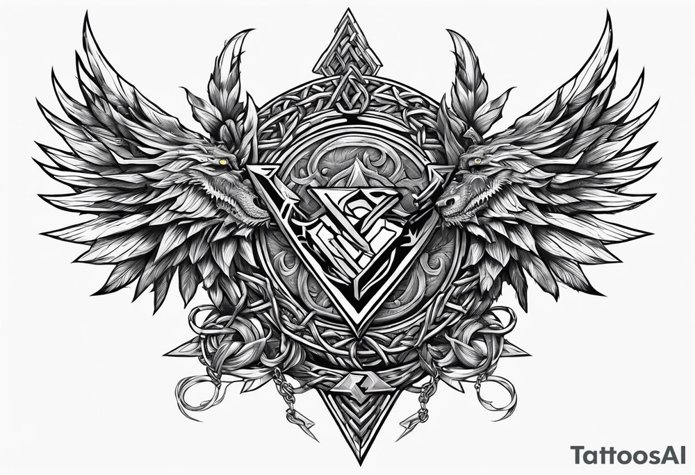 Valhalla sword shield dragon axe Valknut barbed wire chains valknut fire tattoo idea Valhalla sword shield dragon axe Valknut barbed wire chains valknut fire tattoo idea