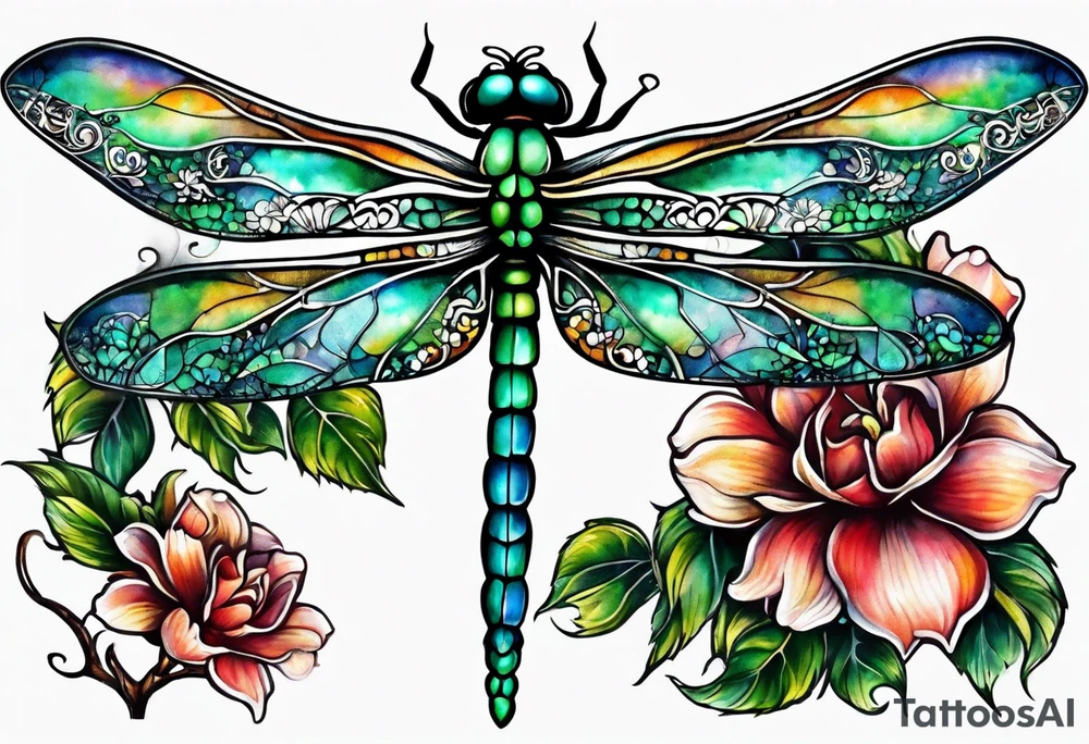dragonfly vine hip tattoo idea