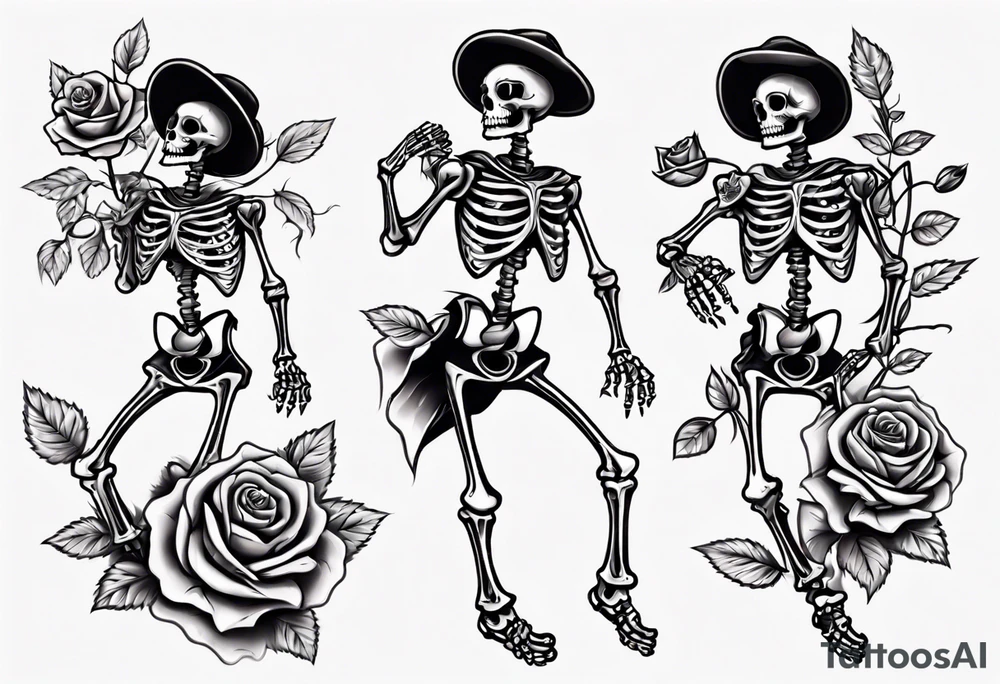 Dancing skeleton on a rose tattoo idea