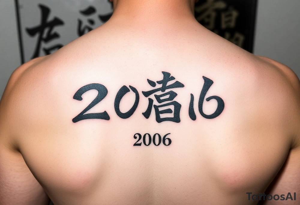 The date 30th of December 2006 in kanjis style sosho with thick lines filled with shading and fine lines in vertical tattoo idea