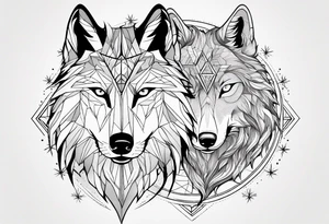 Constellation, two animal wolf, géométric, snowflake tattoo idea