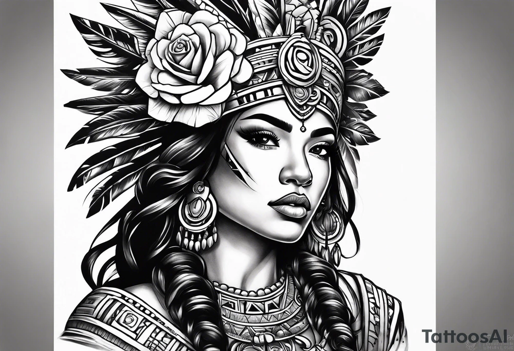 Aztec princess with roses tattoo tattoo idea