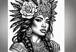 Aztec princess with roses tattoo tattoo idea