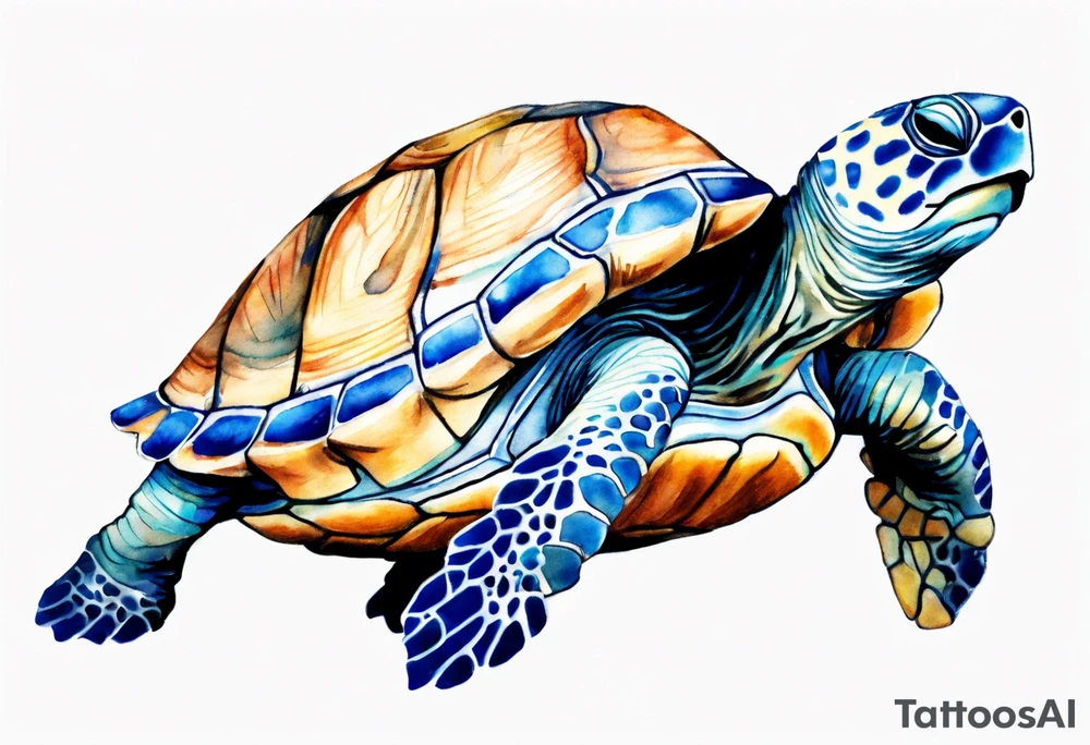 a blue fur-covered animal with the shell of a turtle tattoo idea