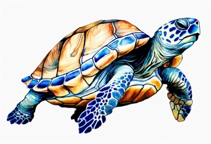 a blue fur-covered animal with the shell of a turtle tattoo idea