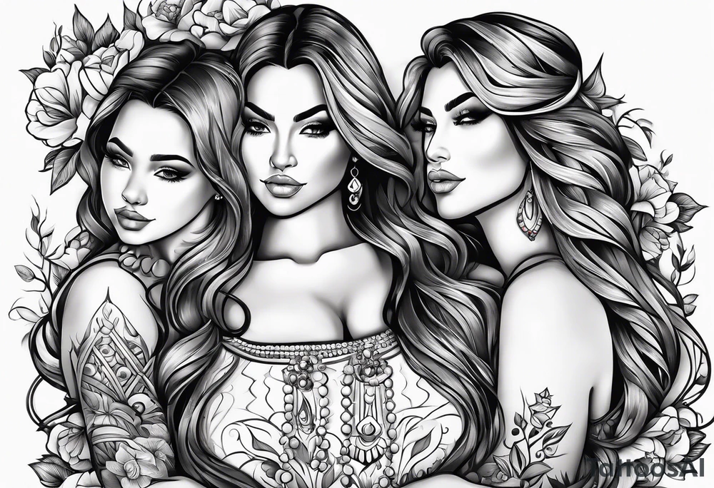 Mothers bond with three daughters, faces turned away tattoo idea Mothers bond with three daughters, faces turned away tattoo idea
