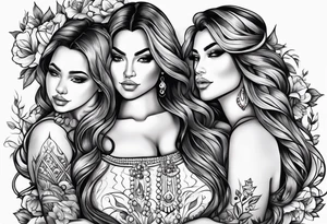 Mothers bond with three daughters, faces turned away tattoo idea
