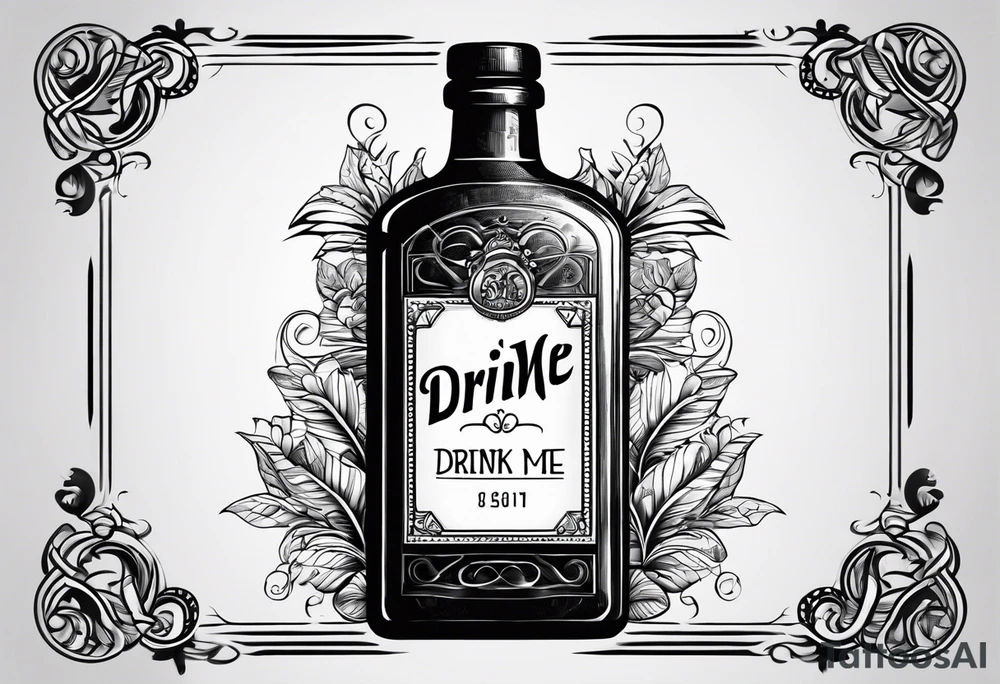 A bottle with a sign that says "drink me" tattoo idea