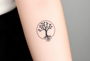 A tree in a circle,
 with few leaves, with an outward  spiral as its roots tattoo idea