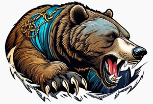 Bear breaking from chains and clawing his enemy tattoo idea